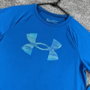 Under Armour Shirt Boys XL Extra Large Blue Long Sleeve Loose Fit Heat Gear